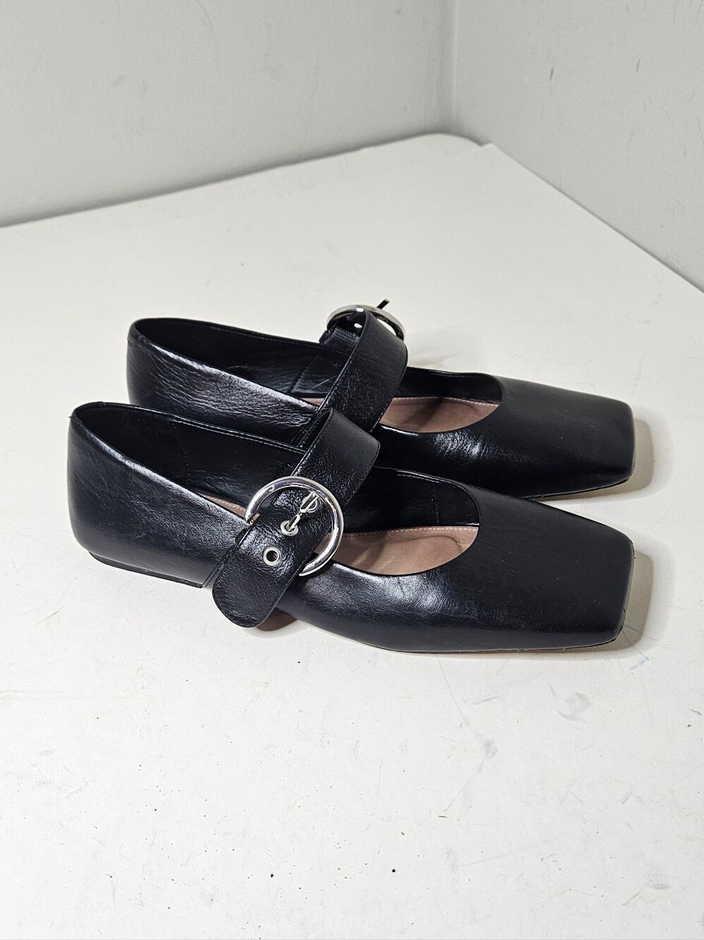 Anthropologie Square-Toe Mary Jane Flats Black Silver Women's 39 8.5 9